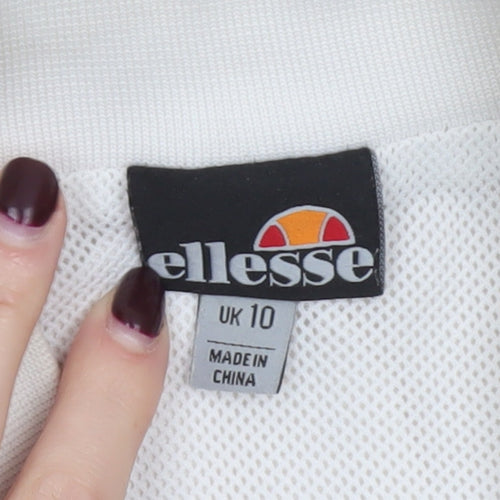Ellesse Women’s Beige Bomber Jacket UK 10 Full Zip Retro Stripe