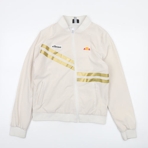 Ellesse Women’s Beige Bomber Jacket UK 10 Full Zip Retro Stripe
