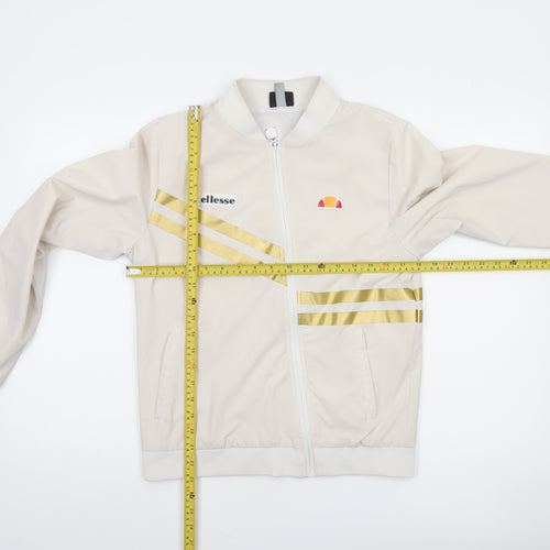 Ellesse Women’s Beige Bomber Jacket UK 10 Full Zip Retro Stripe