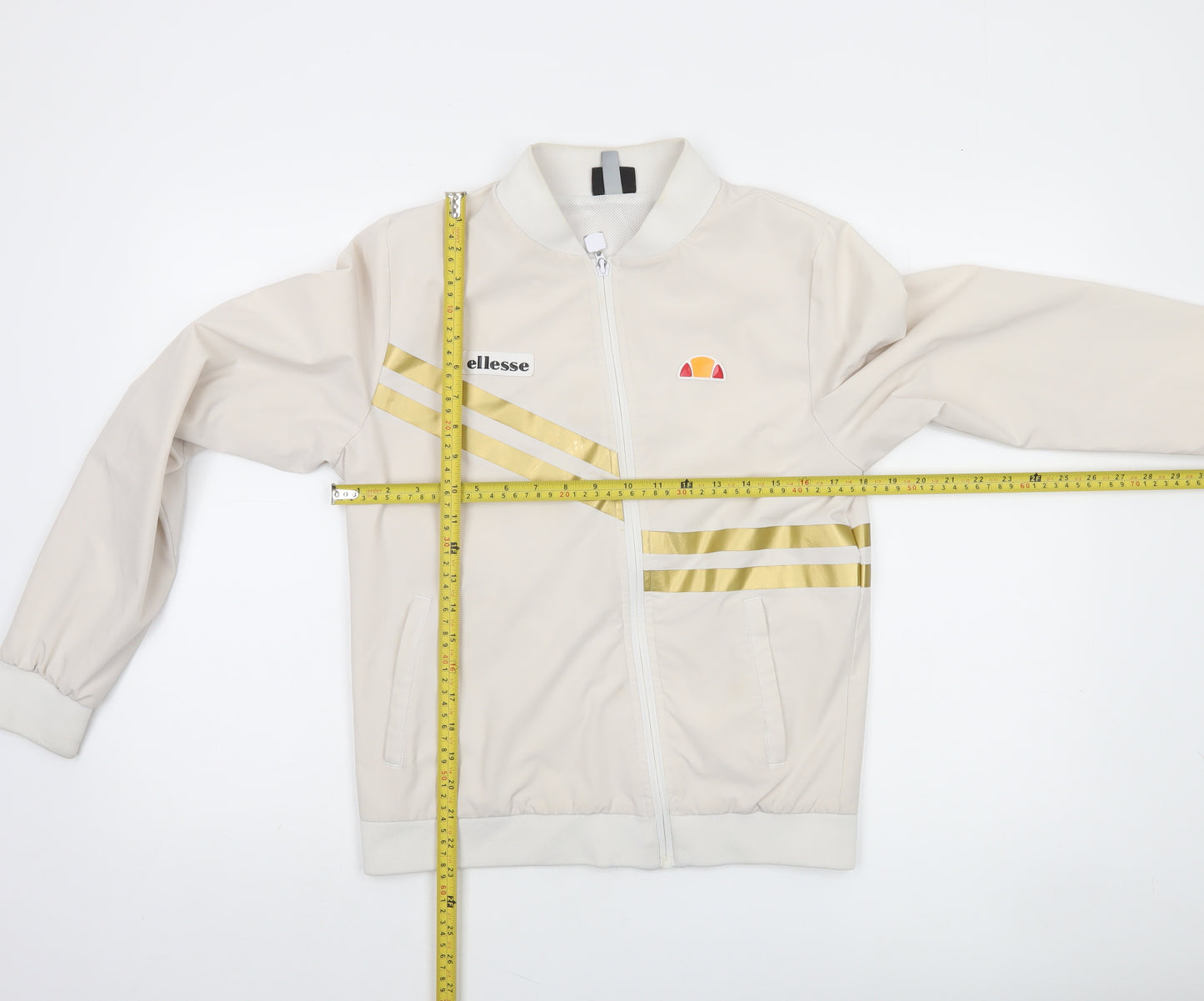 Ellesse Women’s Beige Bomber Jacket UK 10 Full Zip Retro Stripe