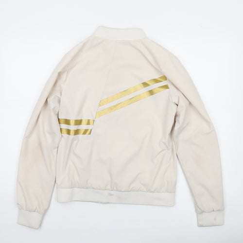 Ellesse Women’s Beige Bomber Jacket UK 10 Full Zip Retro Stripe