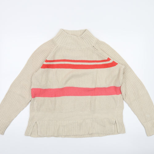 CC Heart Women’s Beige Roll Neck Striped Chunky Knit Jumper Size S