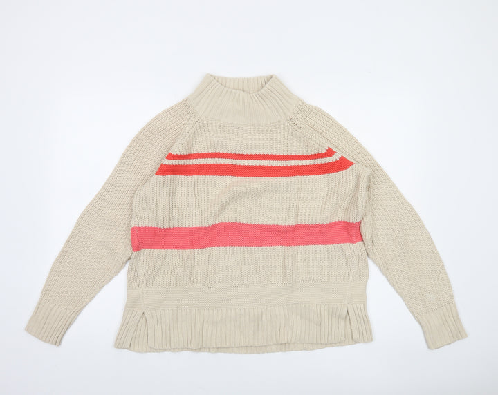 CC Heart Women’s Beige Roll Neck Striped Chunky Knit Jumper Size S