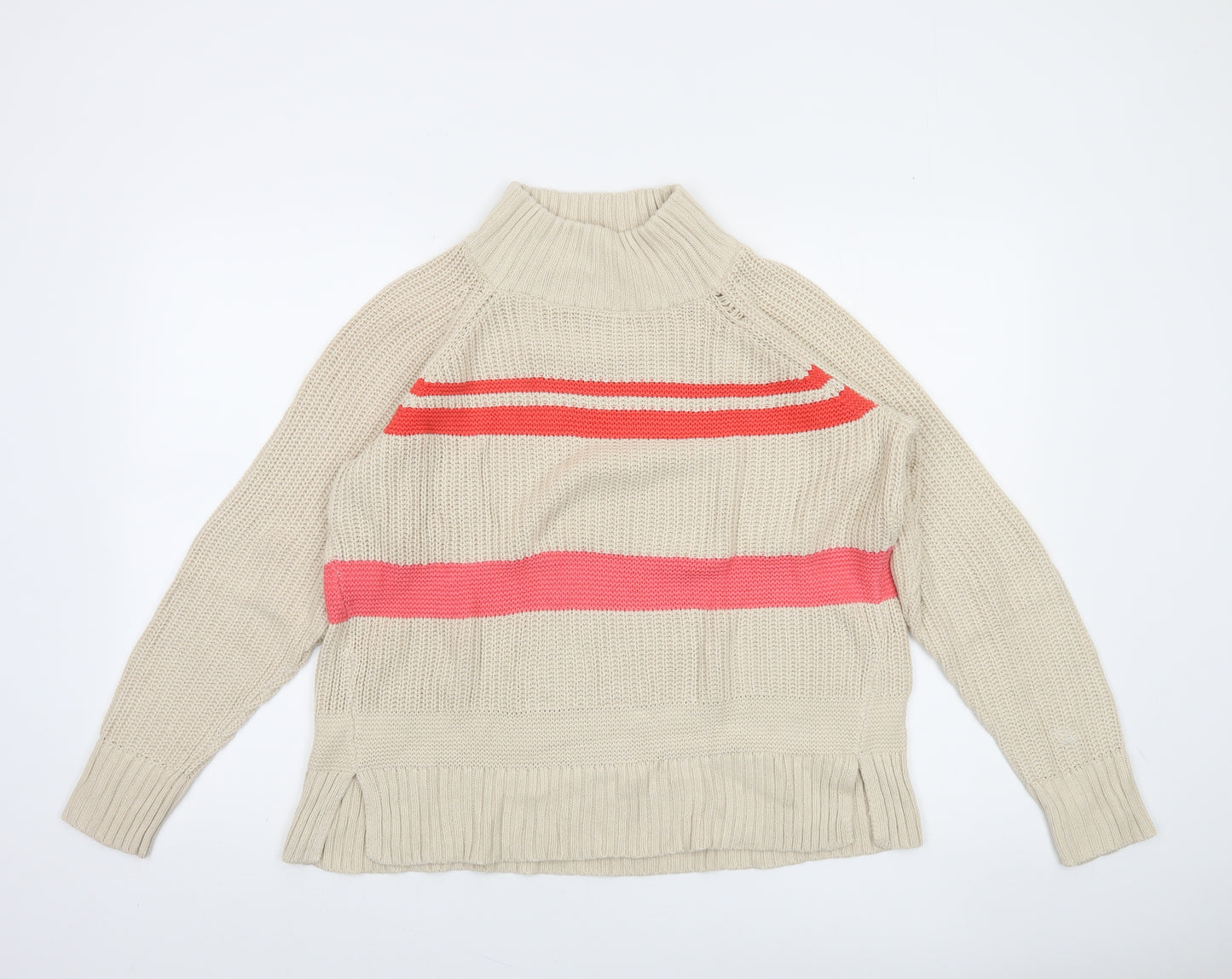 CC Heart Women’s Beige Roll Neck Striped Chunky Knit Jumper Size S