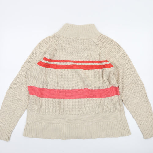 CC Heart Women’s Beige Roll Neck Striped Chunky Knit Jumper Size S