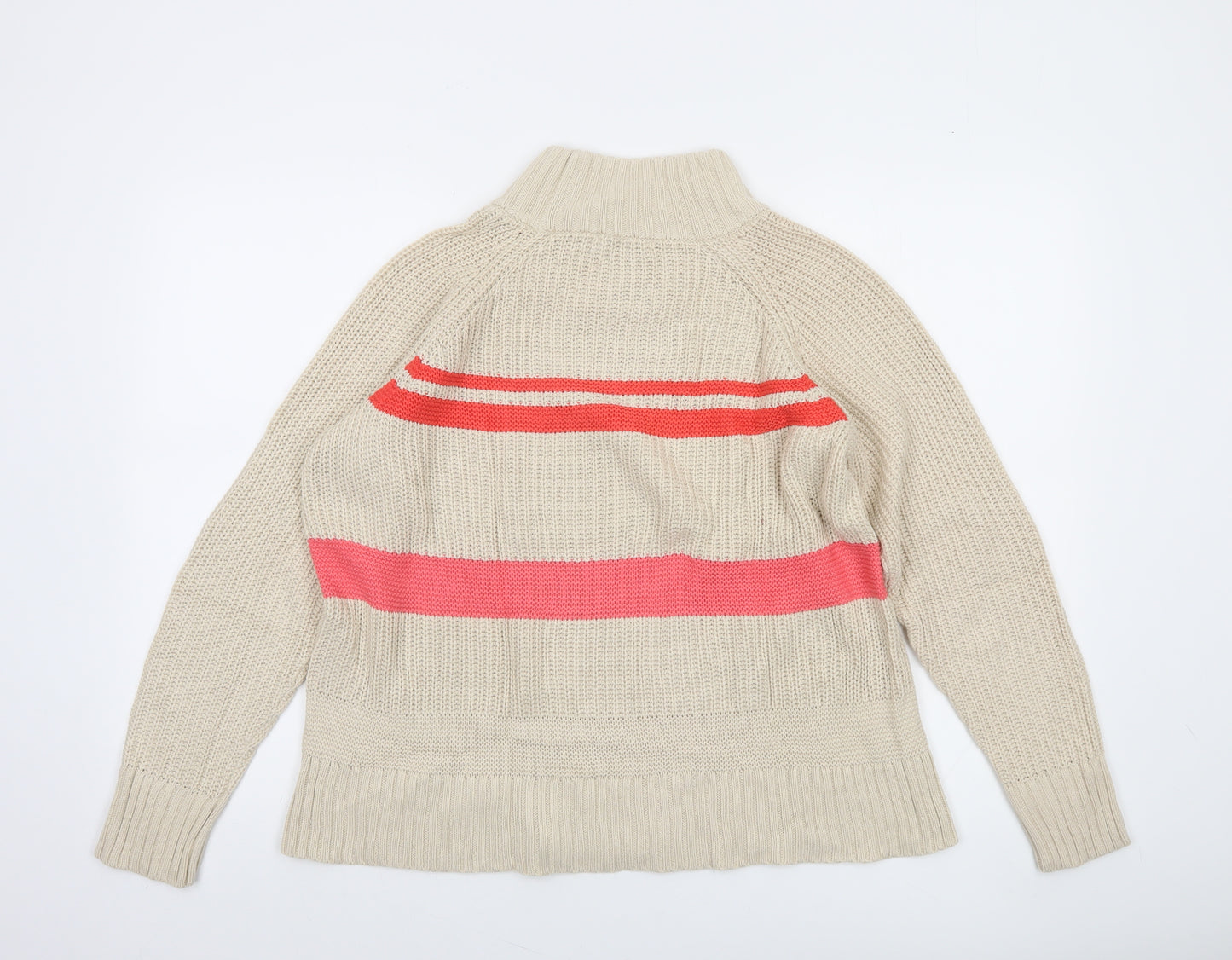 CC Heart Women’s Beige Roll Neck Striped Chunky Knit Jumper Size S