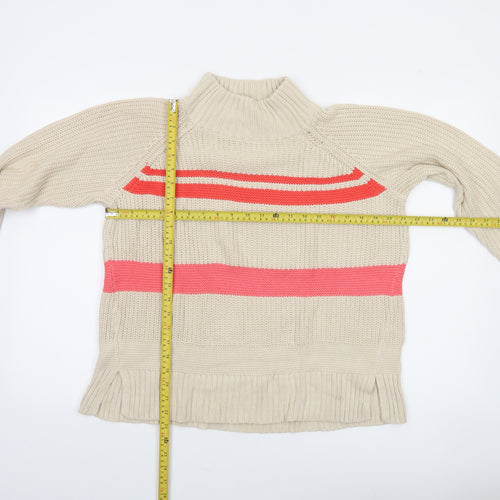 CC Heart Women’s Beige Roll Neck Striped Chunky Knit Jumper Size S
