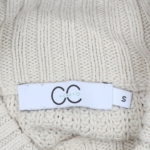 CC Heart Women’s Beige Roll Neck Striped Chunky Knit Jumper Size S