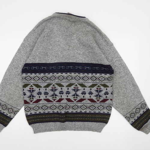 Invicta Men's Grey Fair Isle Wool Blend V-Neck Jumper Size L