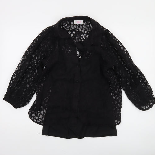 Savida Women’s Black Lace 3/4 Sleeve Collared Blouse Size 12