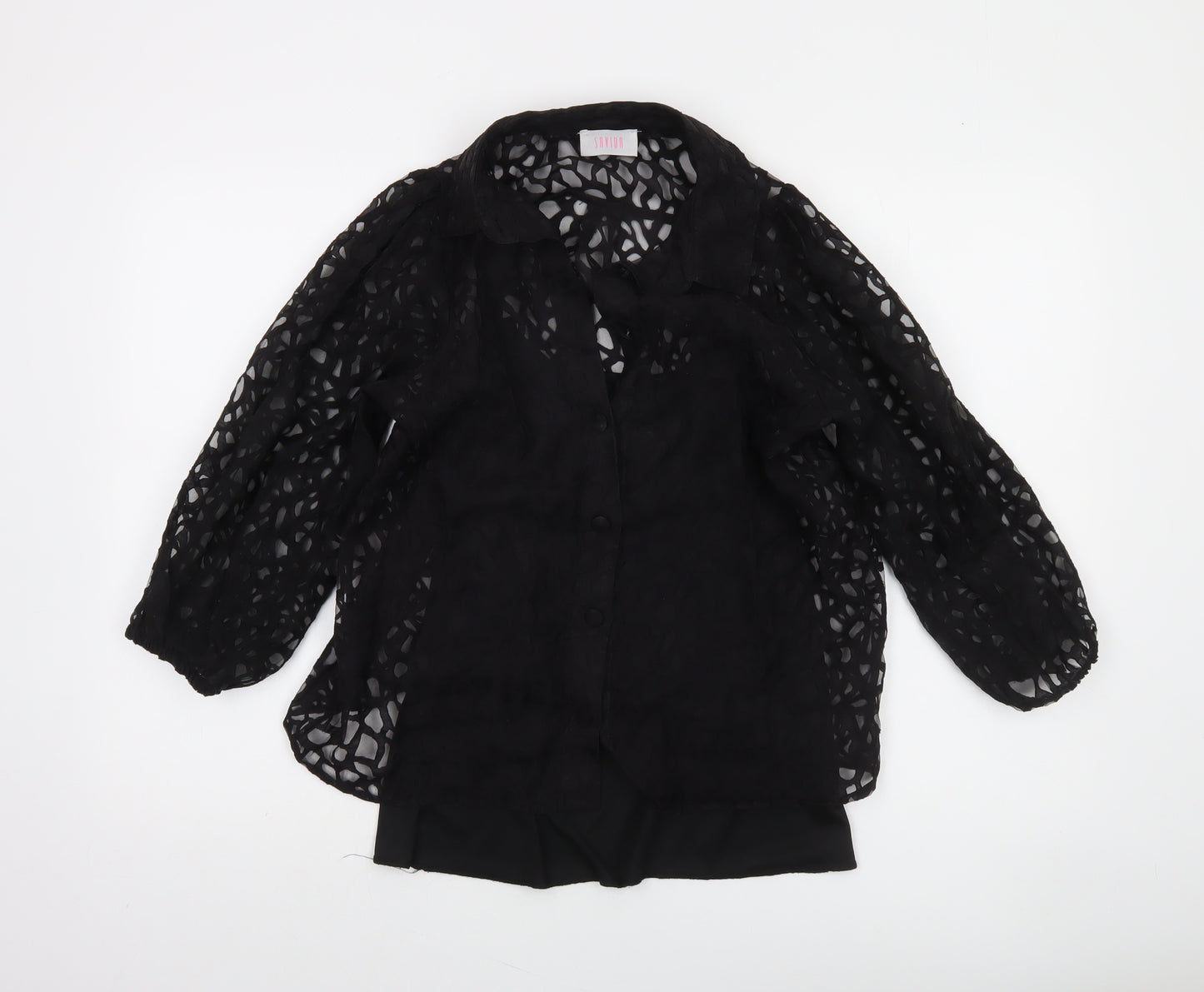 Savida Women’s Black Lace 3/4 Sleeve Collared Blouse Size 12
