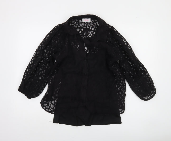 Savida Women’s Black Lace 3/4 Sleeve Collared Blouse Size 12