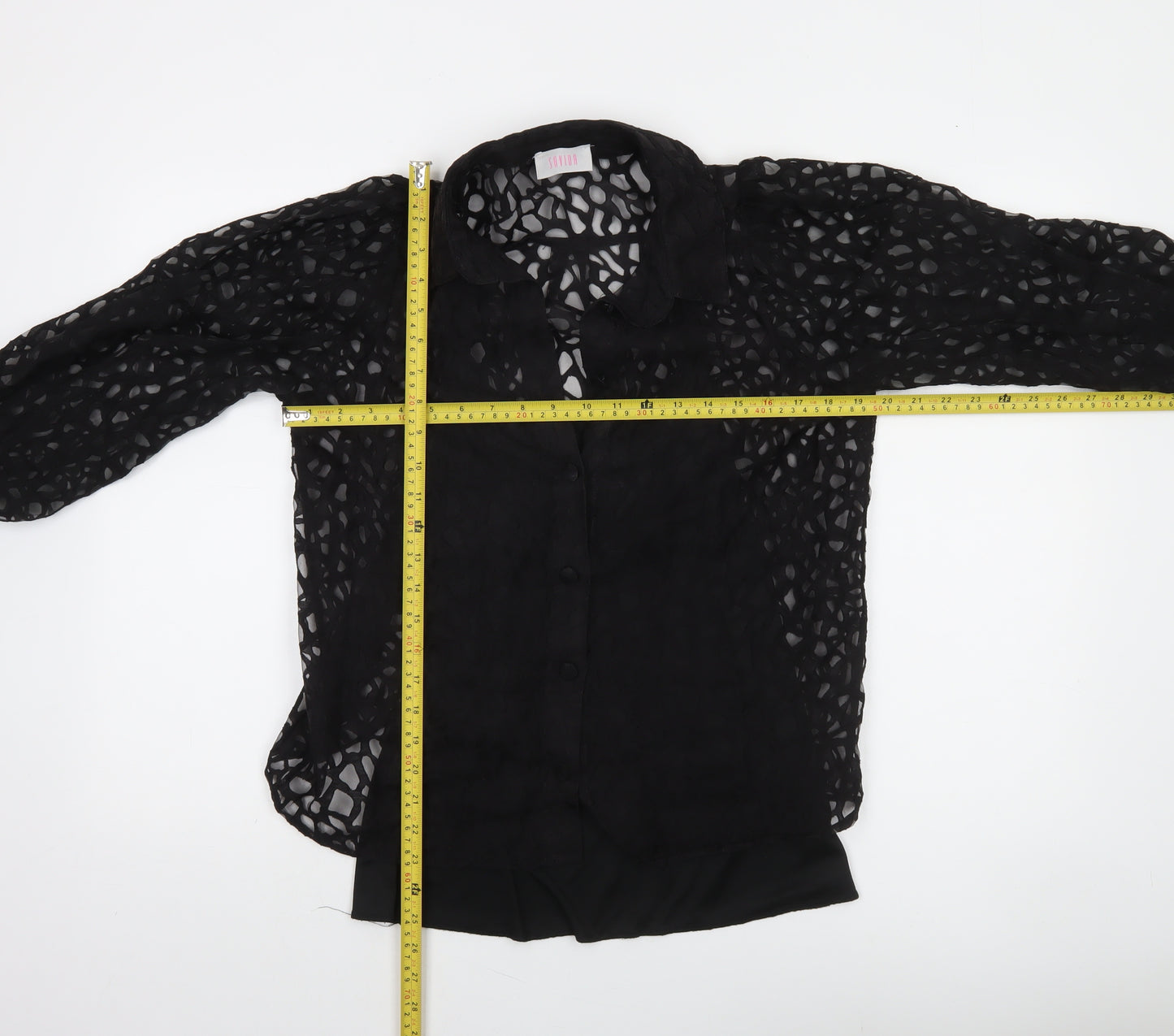 Savida Women’s Black Lace 3/4 Sleeve Collared Blouse Size 12