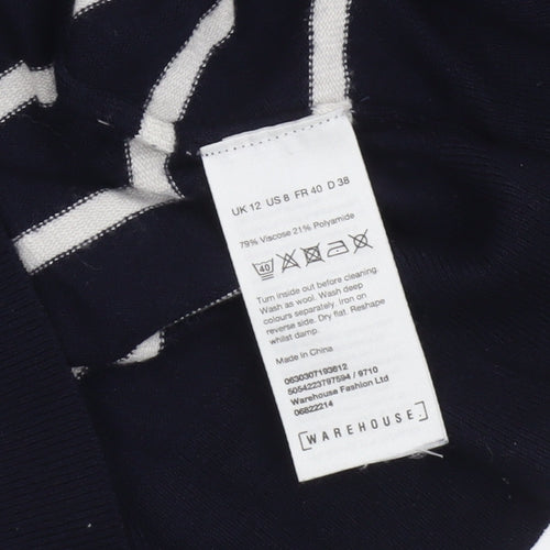 Warehouse Women’s Blue Striped Crew Neck Long Sleeve Pullover Jumper Size 12
