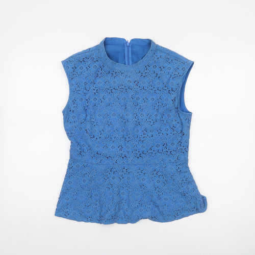 Oasis Womens Blue Lace Peplum Sleeveless Blouse Size 4