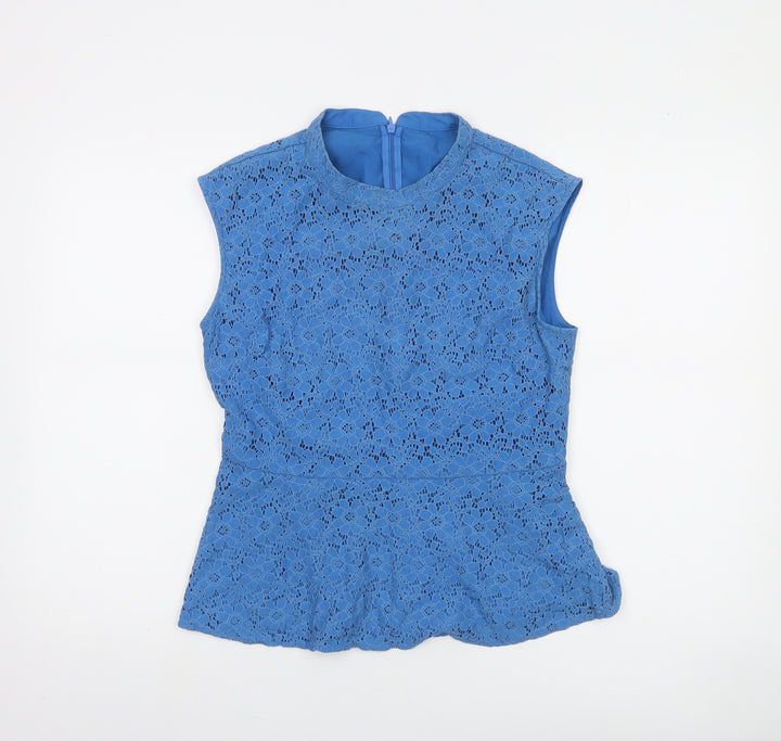 Oasis Womens Blue Lace Peplum Sleeveless Blouse Size 4