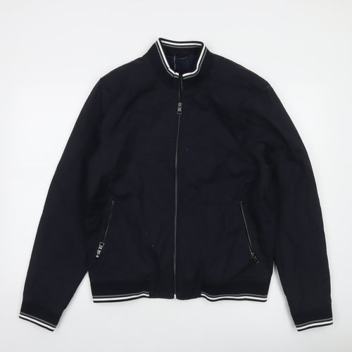 Next Mens Blue Bomber Jacket M Regular Cotton Nylon Zip Up