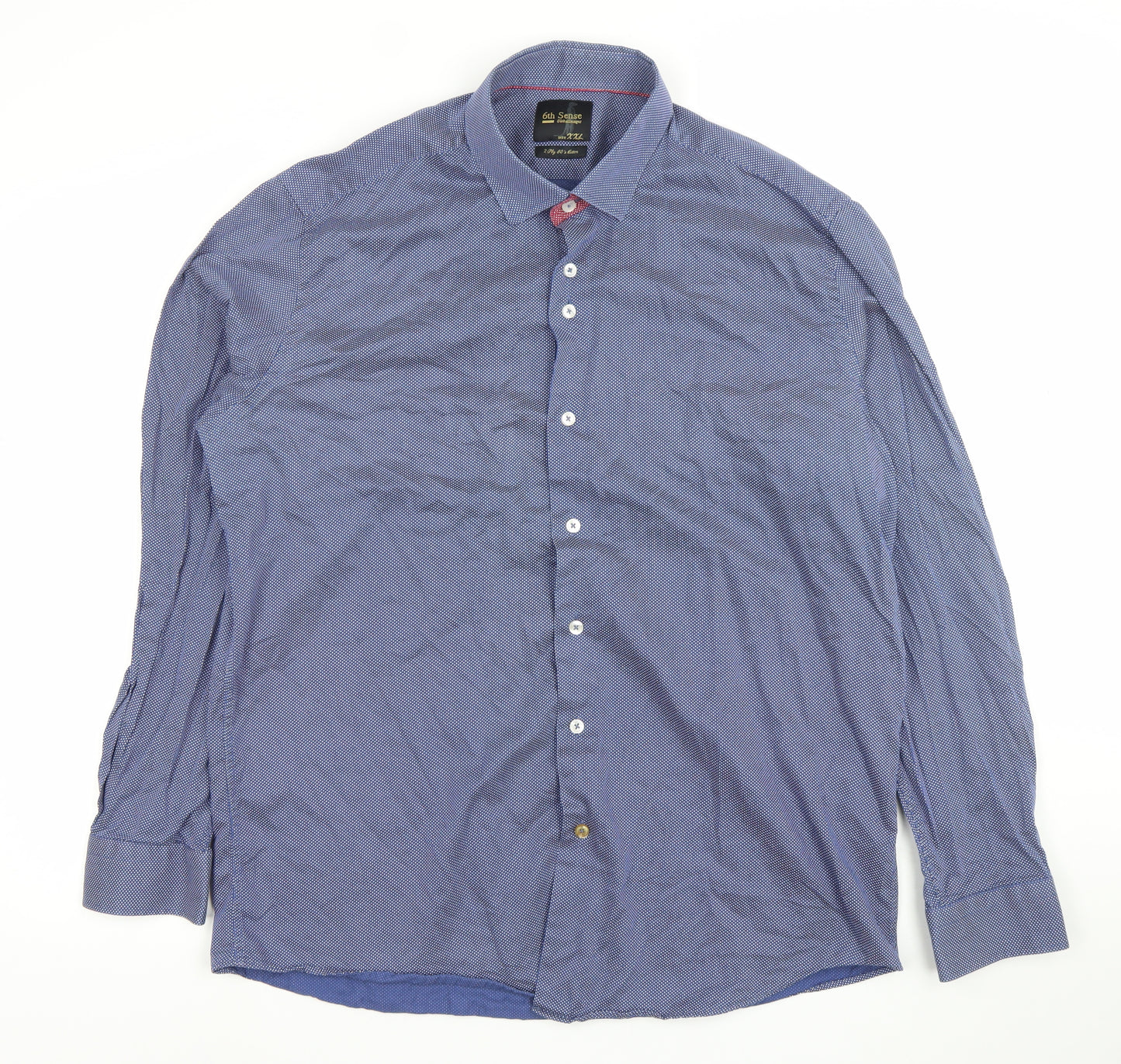 6th Sense Men’s Blue XXL Button-Up Cotton Long Sleeve Shirt