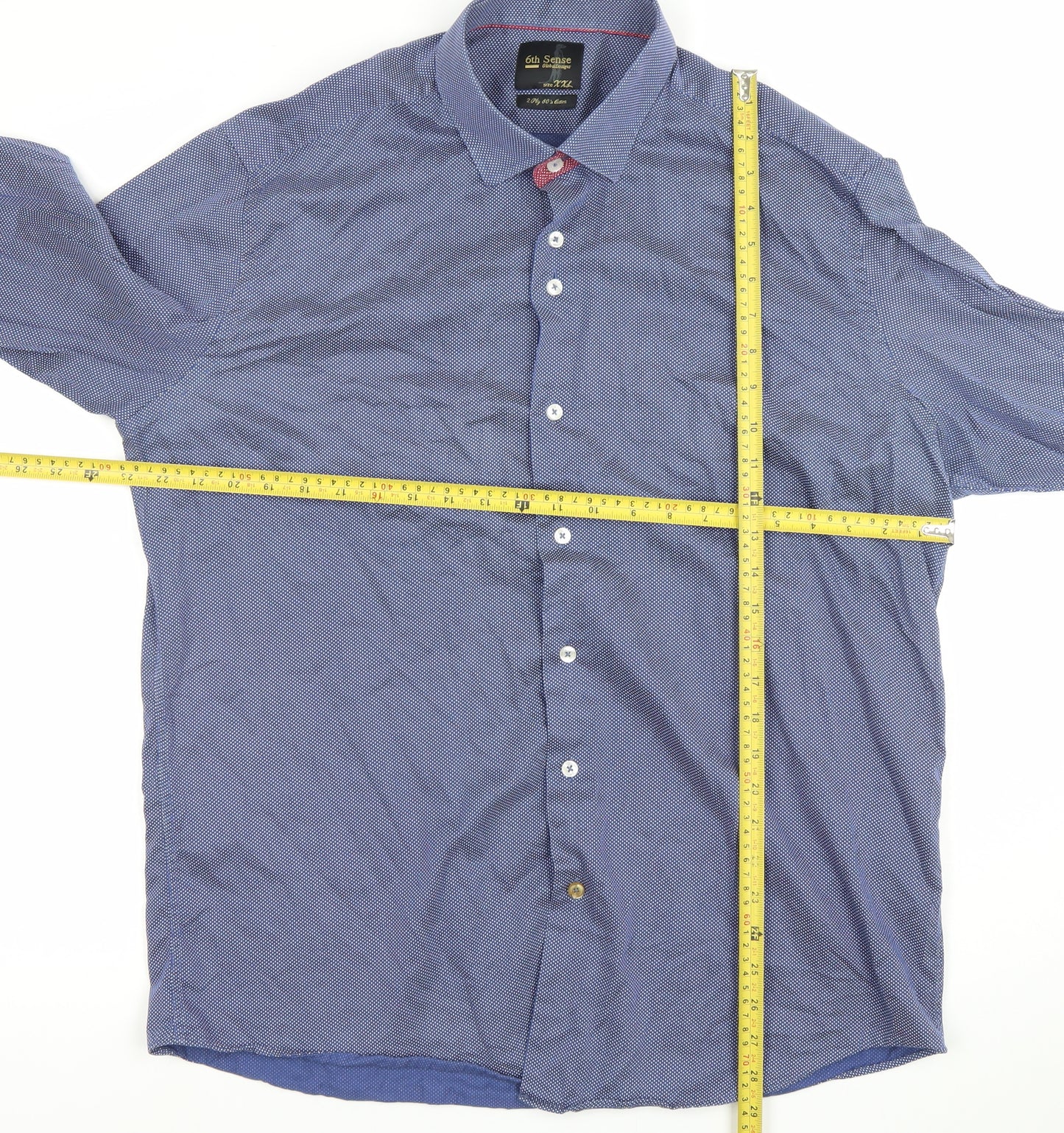 6th Sense Men’s Blue XXL Button-Up Cotton Long Sleeve Shirt