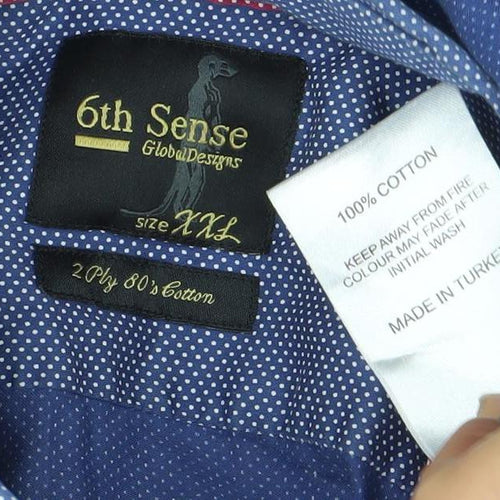 6th Sense Men’s Blue XXL Button-Up Cotton Long Sleeve Shirt