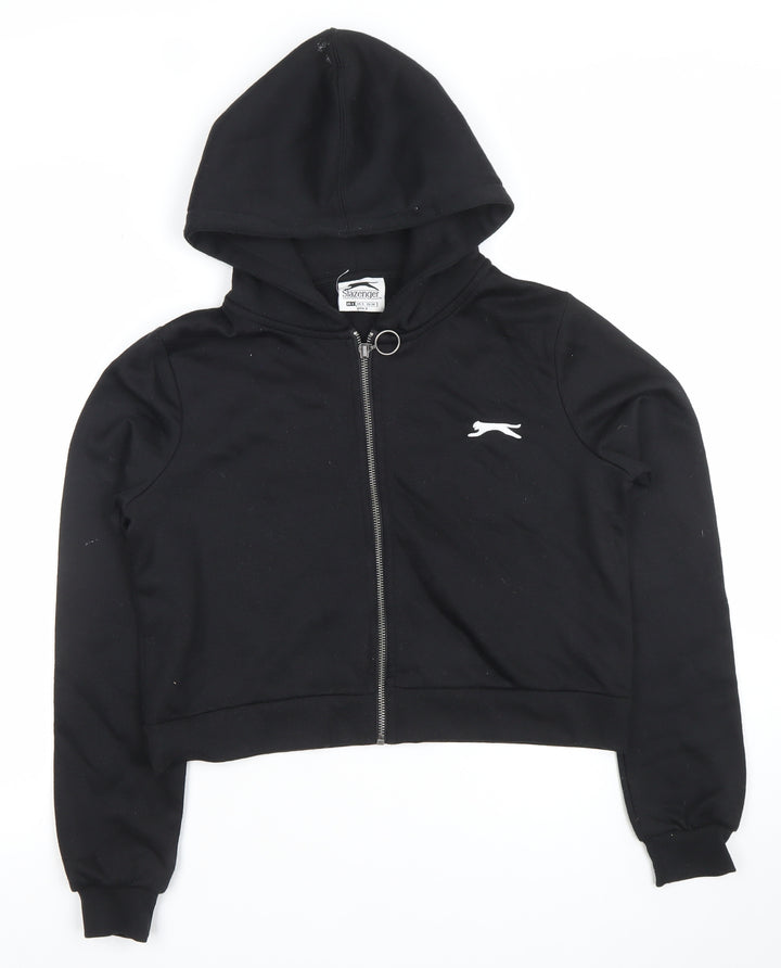 Slazenger Womens Black Cropped Zip Hooded Jacket Size 8