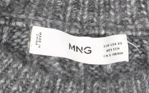 MNG Women's Grey Cable-Knit Beaded Pullover Jumper XS