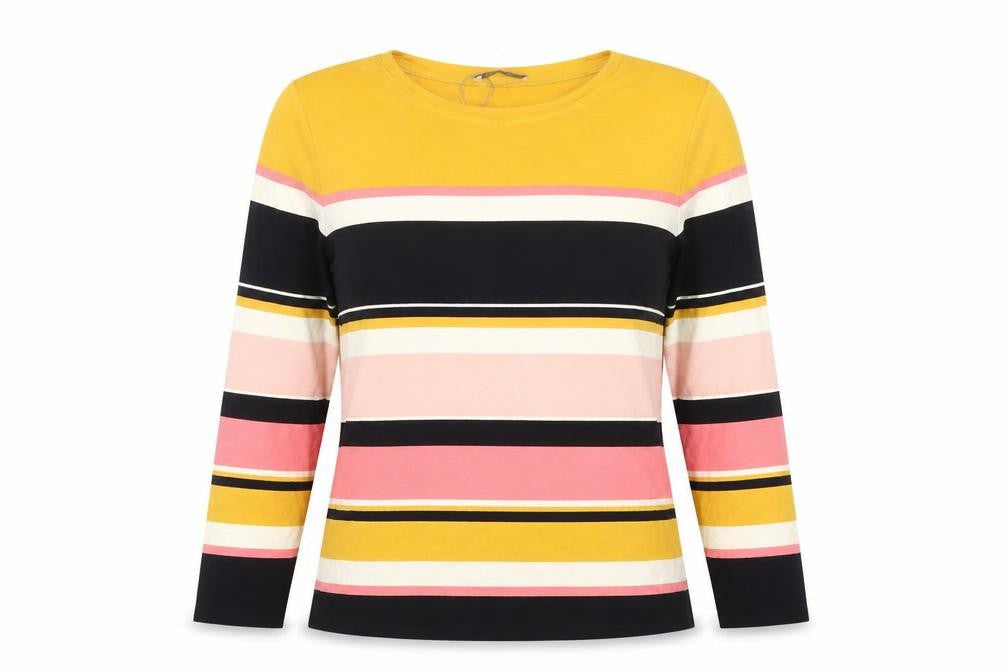 Front view of Oasis women’s multicoloured striped long sleeve jersey t-shirt l