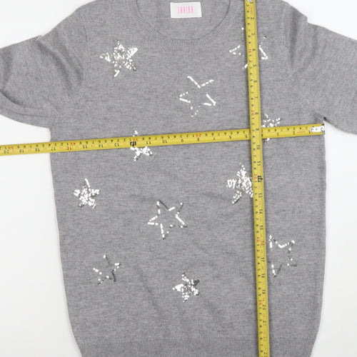 Savida Women's Grey Sequin Star Jumper XS Crew Neck Knit