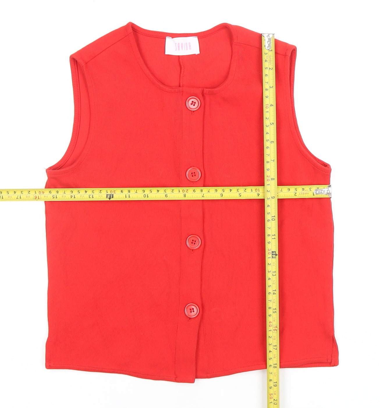 Savida Women's Red Sleeveless Button Cardigan XS Cotton Knit