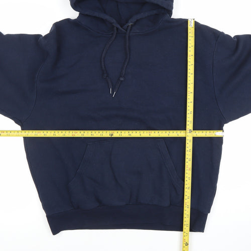 Monki Unisex Blue Small Pullover Hoodie with Red Stripe Sleeves