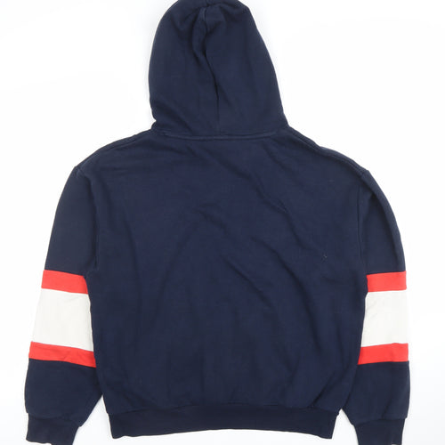 Monki Unisex Blue Small Pullover Hoodie with Red Stripe Sleeves