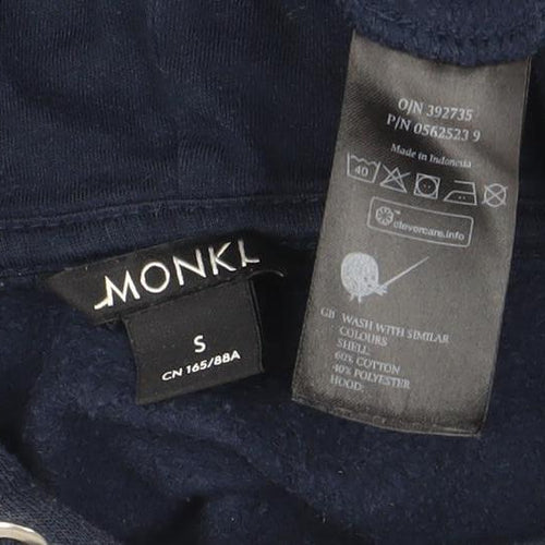 Monki Unisex Blue Small Pullover Hoodie with Red Stripe Sleeves