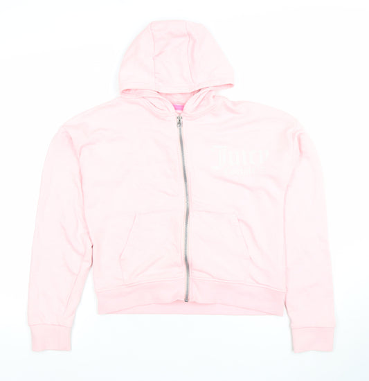 Juicy Couture Girls Pink Full Zip Hoodie 12-13 Years Logo Cotton Blend