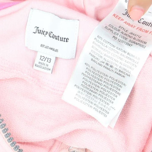 Juicy Couture Girls Pink Full Zip Hoodie 12-13 Years Logo Cotton Blend