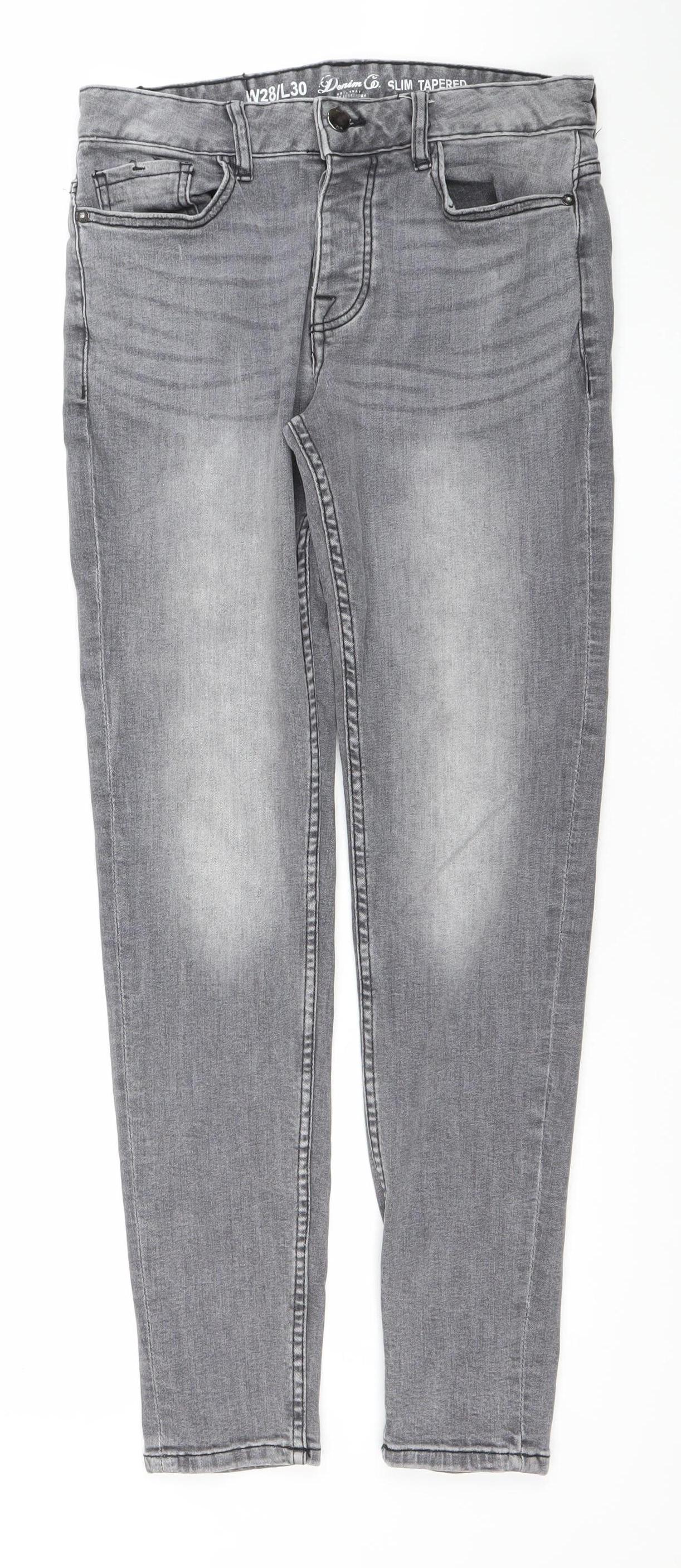 Denim Co. Men's Grey Slim Tapered Jeans 28W 30L Cotton Blend