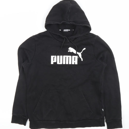 Puma Womens Black Pullover Hoodie Medium Cotton Blend Logo Casual