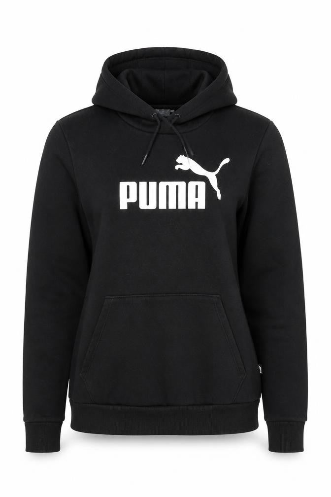 Front view of Puma women’s black pullover hoodie medium cotton blend logo casual