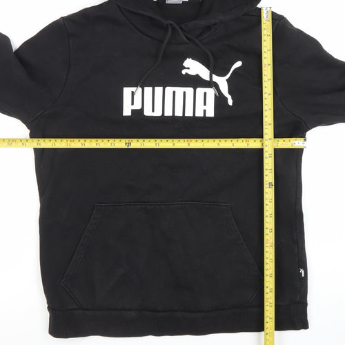 Puma Womens Black Pullover Hoodie Medium Cotton Blend Logo Casual