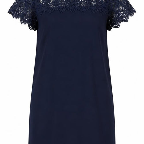 Esqualo Women's Blue Lace Overlay Shift Dress Size 14 Elegant Partywear