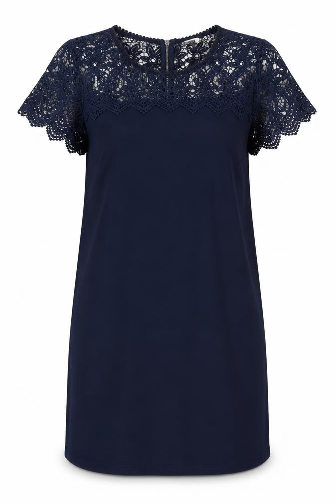 Esqualo Women's Blue Lace Overlay Shift Dress Size 14 Elegant Partywear