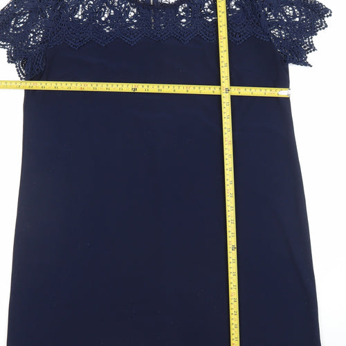 Esqualo Women's Blue Lace Overlay Shift Dress Size 14 Elegant Partywear
