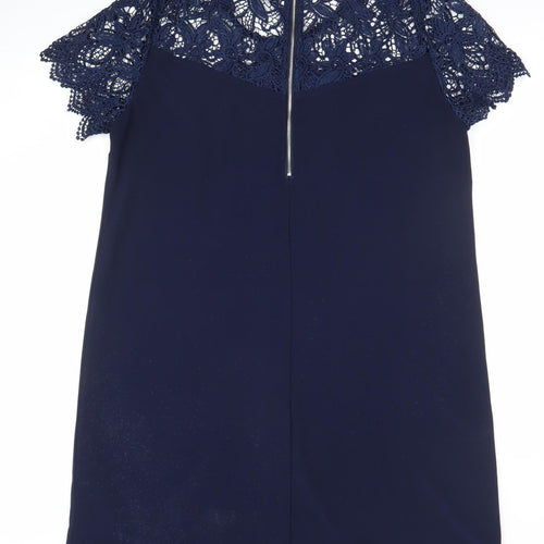 Esqualo Women's Blue Lace Overlay Shift Dress Size 14 Elegant Partywear