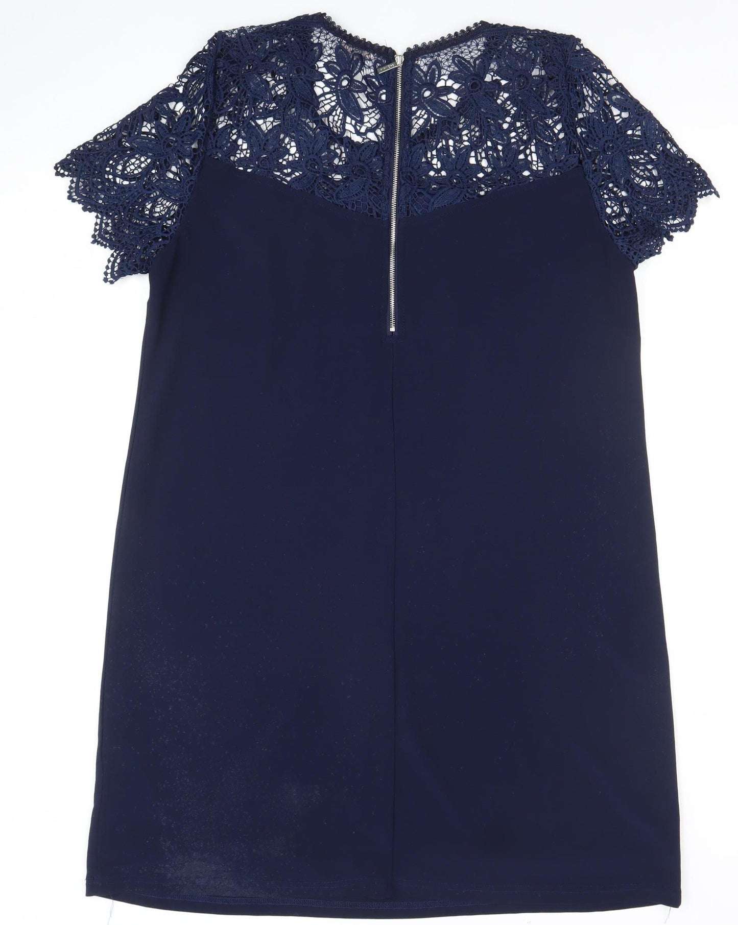 Esqualo Women's Blue Lace Overlay Shift Dress Size 14 Elegant Partywear