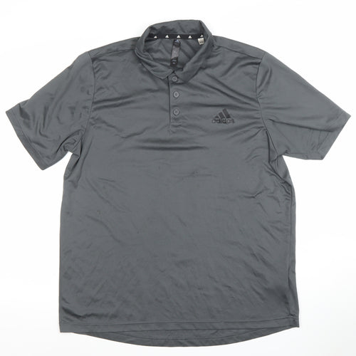 Adidas Men Grey Polo Shirt L Moisture Wicking Golf Activewear Top