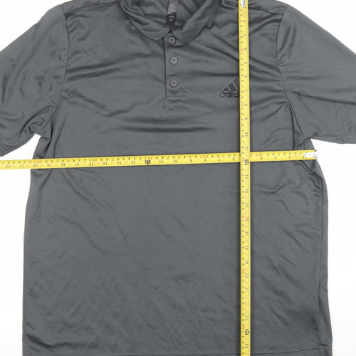 Adidas Men Grey Polo Shirt L Moisture Wicking Golf Activewear Top