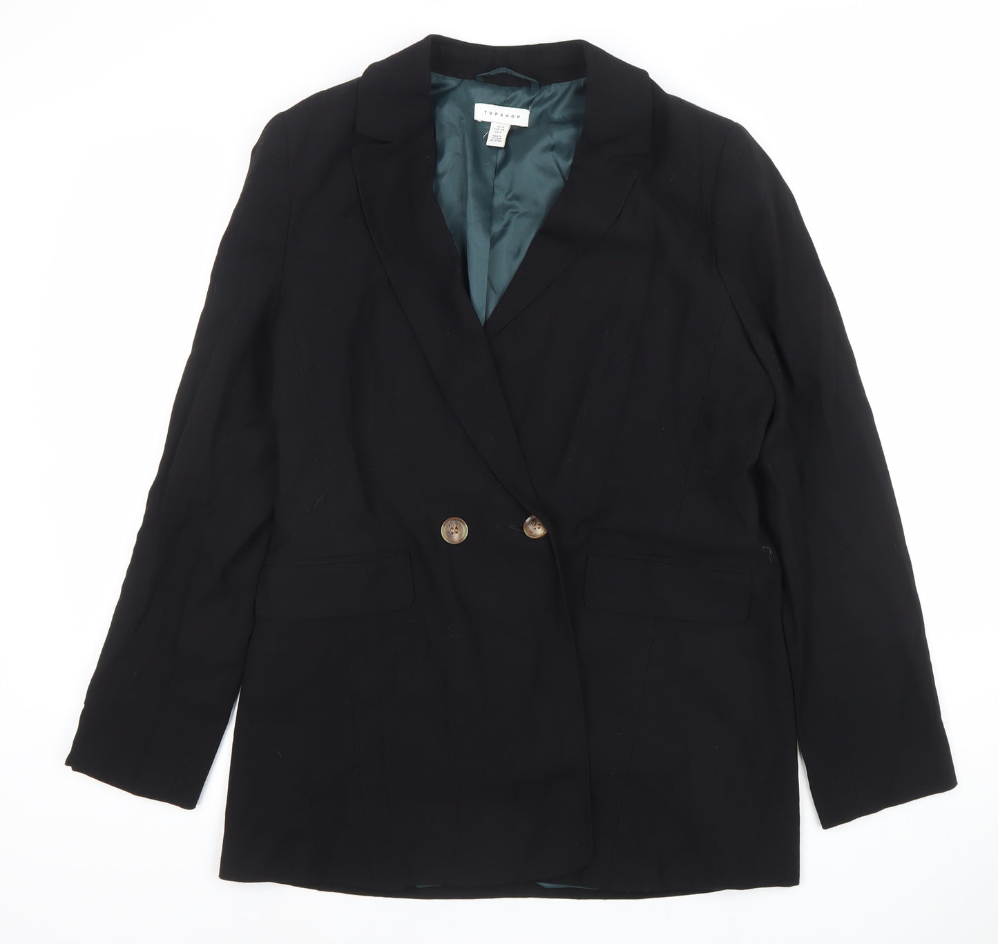 Topshop Womens Black Double-Breasted Blazer Jacket UK 10