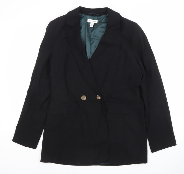 Topshop Womens Black Double-Breasted Blazer Jacket UK 10