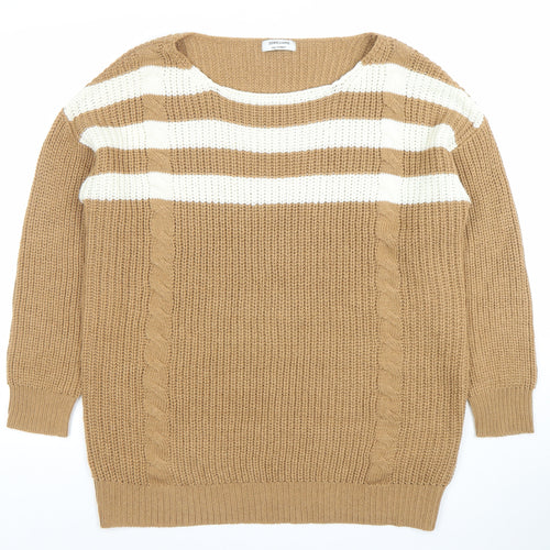 JD Williams Women’s Beige Striped Chunky Knit Scoop Neck Pullover Jumper Size S