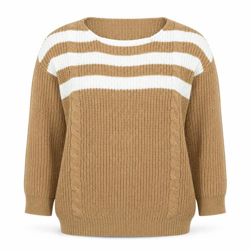 JD Williams Women’s Beige Striped Chunky Knit Scoop Neck Pullover Jumper Size S
