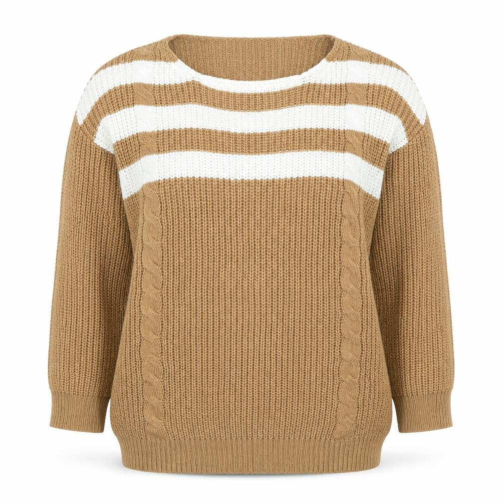 JD Williams Women’s Beige Striped Chunky Knit Scoop Neck Pullover Jumper Size S